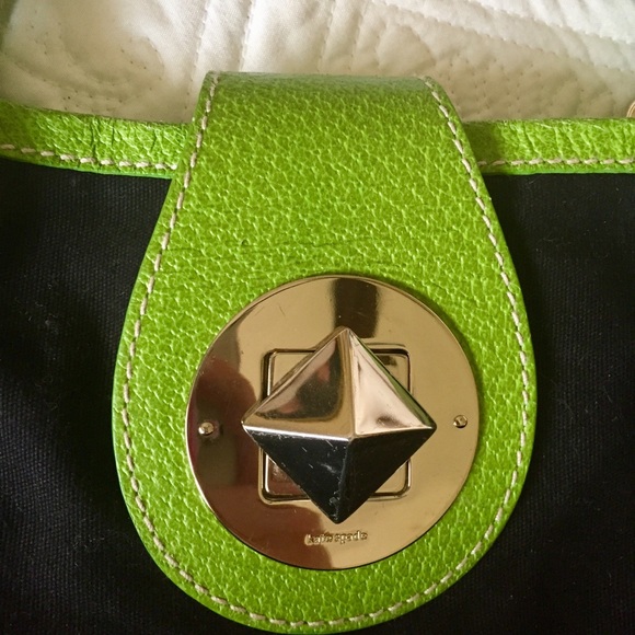 Kate Spade Canvas Black Green Bucket Bag Shoulder - Picture 7 of 8